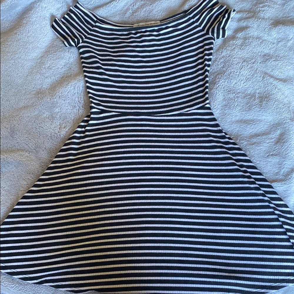 American Rag Black and White A-Line Off-Shoulder Mini Dress